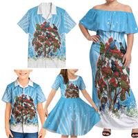 New Zealand Birds Christmas Family Matching Off Shoulder Maxi Dress and Hawaiian Shirt Pohutukawa Xmas Tree