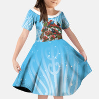 New Zealand Birds Christmas Kid Short Sleeve Dress Pohutukawa Xmas Tree