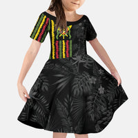 Hawaii Lei Kanaka Maoli Flag Kid Short Sleeve Dress Tropical Vibes LT05 KID Black - Polynesian Pride
