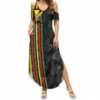 Hawaii Lei Kanaka Maoli Flag Summer Maxi Dress Tropical Vibes LT05 Women Black - Polynesian Pride