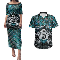 New Zealand Maori Couples Matching Puletasi and Hawaiian Shirt Poutama Pikorua - Single Twist Paua Shell