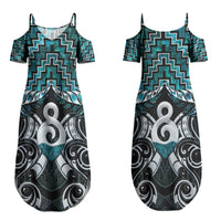 New Zealand Maori Couples Matching Summer Maxi Dress and Long Sleeve Button Shirt Poutama Pikorua - Single Twist Paua Shell