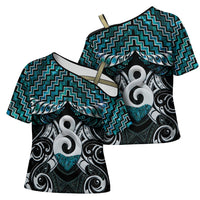 New Zealand Maori Cross Shoulder Shirt Poutama Pikorua - Single Twist Paua Shell