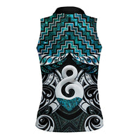 New Zealand Maori Women Sleeveless Polo Shirt Poutama Pikorua - Single Twist Paua Shell