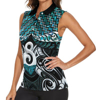 New Zealand Maori Women Sleeveless Polo Shirt Poutama Pikorua - Single Twist Paua Shell