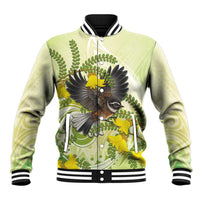 New Zealand Piwakawaka Fantail Bird Baseball Jacket With Kowhai Flowers