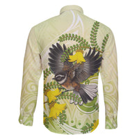 New Zealand Piwakawaka Fantail Bird Family Matching Puletasi and Hawaiian Shirt With Kowhai Flowers LT05 - Polynesian Pride