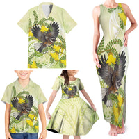 New Zealand Piwakawaka Fantail Bird Family Matching Tank Maxi Dress and Hawaiian Shirt With Kowhai Flowers LT05 - Polynesian Pride