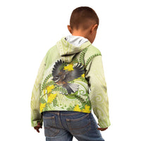 New Zealand Piwakawaka Fantail Bird Kid Hoodie With Kowhai Flowers LT05 - Polynesian Pride