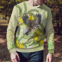 New Zealand Piwakawaka Fantail Bird Ugly Christmas Sweater With Kowhai Flowers LT05 - Polynesian Pride