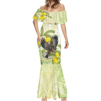New Zealand Piwakawaka Fantail Bird Mermaid Dress With Kowhai Flowers LT05 - Polynesian Pride