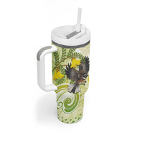 New Zealand Piwakawaka Fantail Bird Tumbler With Handle With Kowhai Flowers LT05 - Polynesian Pride