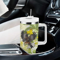 New Zealand Piwakawaka Fantail Bird Tumbler With Handle With Kowhai Flowers LT05 - Polynesian Pride