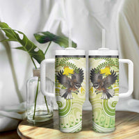New Zealand Piwakawaka Fantail Bird Tumbler With Handle With Kowhai Flowers LT05 - Polynesian Pride