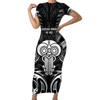 New Zealand Te Reo Maori Family Matching Short Sleeve Bodycon Dress and Hawaiian Shirt Korero Maori Ai Au LT05 Mom's Dress Black - Polynesian Pride
