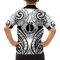 New Caledonia Day Family Matching Off The Shoulder Long Sleeve Dress and Hawaiian Shirt Polynesian Curves White Color LT05 - Polynesian Pride