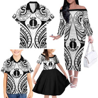 New Caledonia Day Family Matching Off The Shoulder Long Sleeve Dress and Hawaiian Shirt Polynesian Curves White Color LT05 - Polynesian Pride