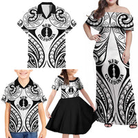 New Caledonia Day Family Matching Off Shoulder Maxi Dress and Hawaiian Shirt Polynesian Curves White Color LT05 - Polynesian Pride