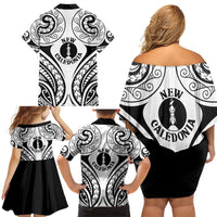 New Caledonia Day Family Matching Off Shoulder Short Dress and Hawaiian Shirt Polynesian Curves White Color LT05 - Polynesian Pride