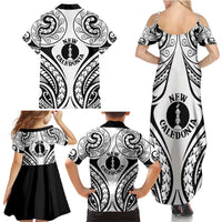 New Caledonia Day Family Matching Summer Maxi Dress and Hawaiian Shirt Polynesian Curves White Color LT05 - Polynesian Pride