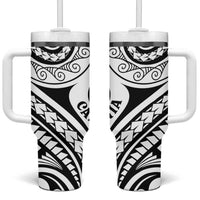 New Caledonia Day Tumbler With Handle Polynesian Curves White Color LT05 One Size: 40 oz White - Polynesian Pride