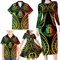 New Caledonia Day Family Matching Long Sleeve Bodycon Dress and Hawaiian Shirt Polynesian Curves Reggae Color LT05 - Polynesian Pride