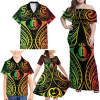 New Caledonia Day Family Matching Off Shoulder Maxi Dress and Hawaiian Shirt Polynesian Curves Reggae Color LT05 - Polynesian Pride