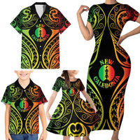 New Caledonia Day Family Matching Short Sleeve Bodycon Dress and Hawaiian Shirt Polynesian Curves Reggae Color LT05 - Polynesian Pride
