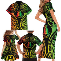 New Caledonia Day Family Matching Short Sleeve Bodycon Dress and Hawaiian Shirt Polynesian Curves Reggae Color LT05 - Polynesian Pride