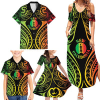 New Caledonia Day Family Matching Summer Maxi Dress and Hawaiian Shirt Polynesian Curves Reggae Color LT05 - Polynesian Pride