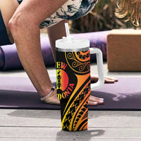 New Caledonia Day Tumbler With Handle Polynesian Curves Reggae Color - Polynesian Pride