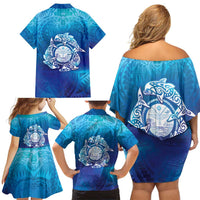 Marshall Islands Manit Day Family Matching Off Shoulder Short Dress and Hawaiian Shirt Tribal Dolphin With Marshall Seal LT05 - Polynesian Pride