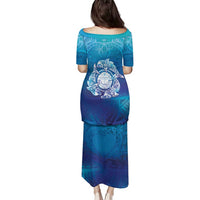 Marshall Islands Manit Day Family Matching Puletasi and Hawaiian Shirt Tribal Dolphin With Marshall Seal - Polynesian Pride