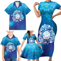 Marshall Islands Manit Day Family Matching Short Sleeve Bodycon Dress and Hawaiian Shirt Tribal Dolphin With Marshall Seal LT05 - Polynesian Pride