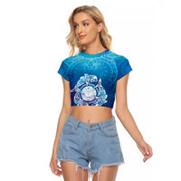 Marshall Islands Manit Day Raglan Cropped T Shirt Tribal Dolphin With Marshall Seal - Polynesian Pride