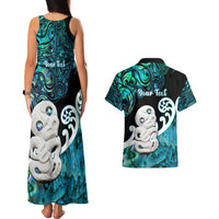 Personalized Aotearoa New Zealand Couples Matching Tank Maxi Dress and Hawaiian Shirt Paua Shell Fern Koru With Maori Hei Tiki LT05 - Polynesian Pride