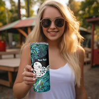 Personalized Aotearoa New Zealand Skinny Tumbler Paua Shell Fern Koru With Maori Hei Tiki LT05 - Polynesian Pride