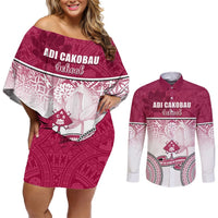 Adi Cakobau School Couples Matching Off Shoulder Short Dress and Long Sleeve Button Shirts 75th Anniversary LT05 Pink - Polynesian Pride