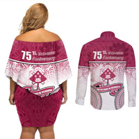 Adi Cakobau School Couples Matching Off Shoulder Short Dress and Long Sleeve Button Shirts 75th Anniversary LT05 - Polynesian Pride