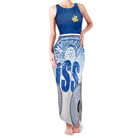 Personalized International School Suva Family Matching Tank Maxi Dress and Hawaiian Shirt With Fijian Tapa Pattern LT05 Mom's Dress Blue - Polynesian Pride