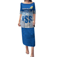 Personalized International School Suva Puletasi With Fijian Tapa Pattern LT05 Long Dress Blue - Polynesian Pride