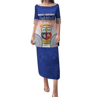 Personalized Marist Brothers High School Puletasi With Fijian Tapa Pattern LT05 Long Dress Blue - Polynesian Pride