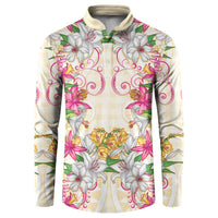 Hawaii Palaka Button Sweatshirt Yellow Tribal Pattern With Tropical Flowers - Polynesian Pride