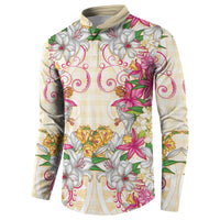 Hawaii Palaka Button Sweatshirt Yellow Tribal Pattern With Tropical Flowers - Polynesian Pride