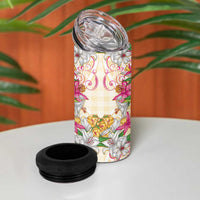 Hawaii Palaka 4 in 1 Can Cooler Tumbler Yellow Tribal Pattern With Tropical Flowers - Polynesian Pride