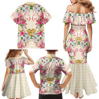 Hawaii Palaka Family Matching Mermaid Dress and Hawaiian Shirt Yellow Tribal Pattern With Tropical Flowers LT05 - Polynesian Pride