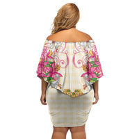 Hawaii Palaka Family Matching Off Shoulder Short Dress and Hawaiian Shirt Yellow Tribal Pattern With Tropical Flowers LT05 - Polynesian Pride
