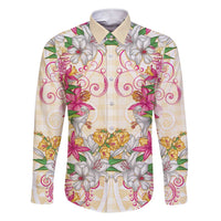 Hawaii Palaka Family Matching Short Sleeve Bodycon Dress and Hawaiian Shirt Yellow Tribal Pattern With Tropical Flowers LT05 Dad's Shirt - Long Sleeve Yellow - Polynesian Pride