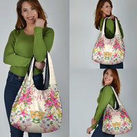 Hawaii Palaka Grocery Bag Yellow Tribal Pattern With Tropical Flowers - Polynesian Pride