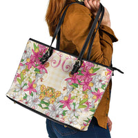 Hawaii Palaka Leather Tote Bag Yellow Tribal Pattern With Tropical Flowers - Polynesian Pride